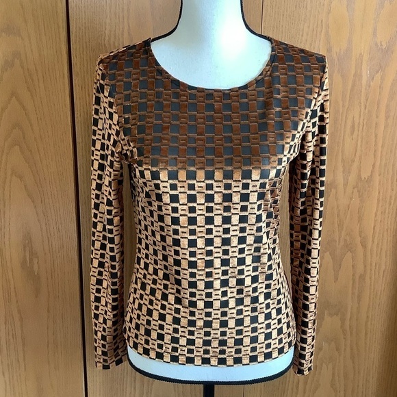 In Deux Trois Black & Gold Velvet Square Top Sz-S - Picture 1 of 4